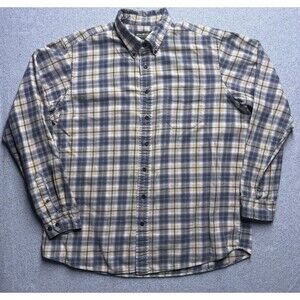 Eddie Bauer Men's XL Tall Flannel Shirt Long Sleeve Plaid Gray Tan Cotton